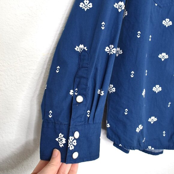 Wrangler Western Snap Button Shirt Sz M Floral Cowgirl Rodeo Artsy Aztec Cotton - Picture 7 of 16